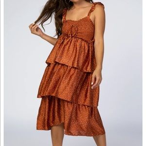 Smocked Ruffle Maternity Midi Dress